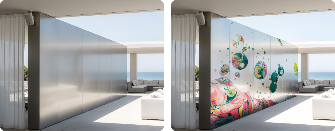 Modern Hallway Metal Wall Graphics Adding Color and Contemporary Design